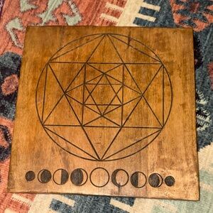 Wooden Geometric Wall Art with Moon Phase Accents - Brown